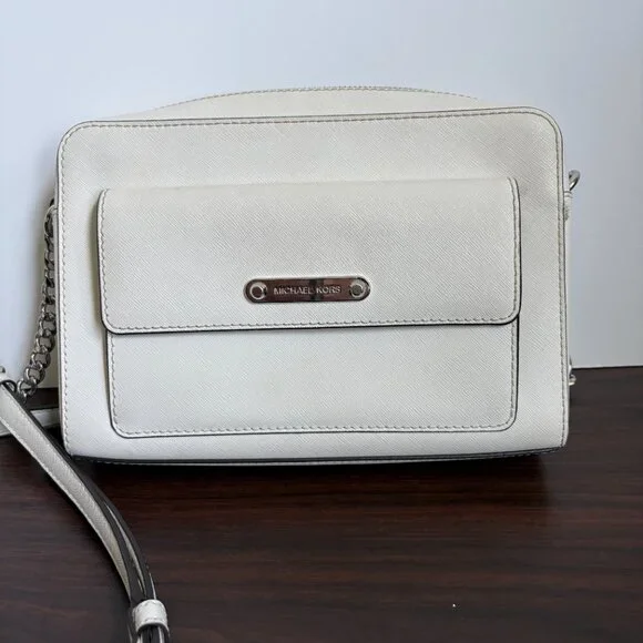 MICHAEL KORS MK GEORGIA MEDIUM MESSENGER CROSSBODY LEATHER BAG OFF WHITE - Picture 3 of 14